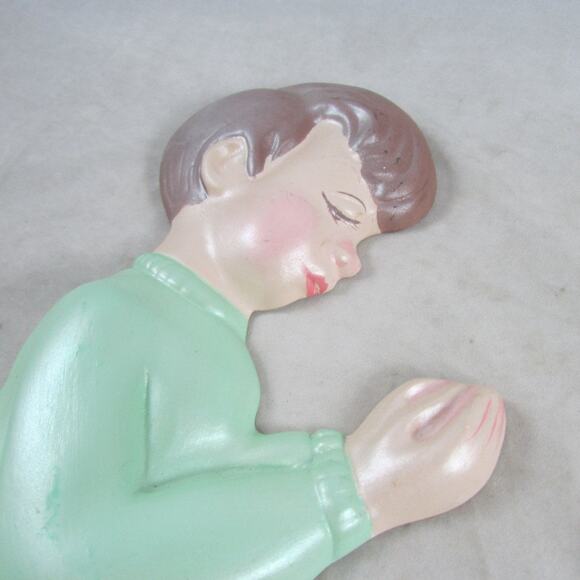 Set of 2 Chalkware Wall Plaques Praying Boy Girl 11.5" Length Vintage 1970 - Picture 2 of 8